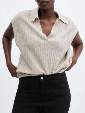 MANGO Oversized Ribbed Sleeveless Polo Vest - Size XS